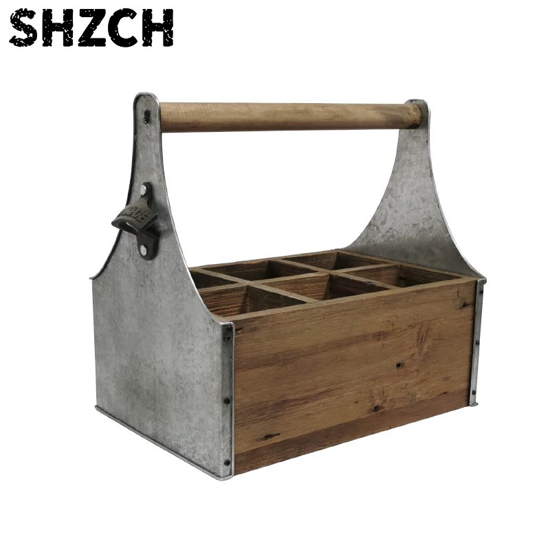 Gardening Tools Vintage - منظم تخزين خشبي ومعدني بمقبض، تصميم