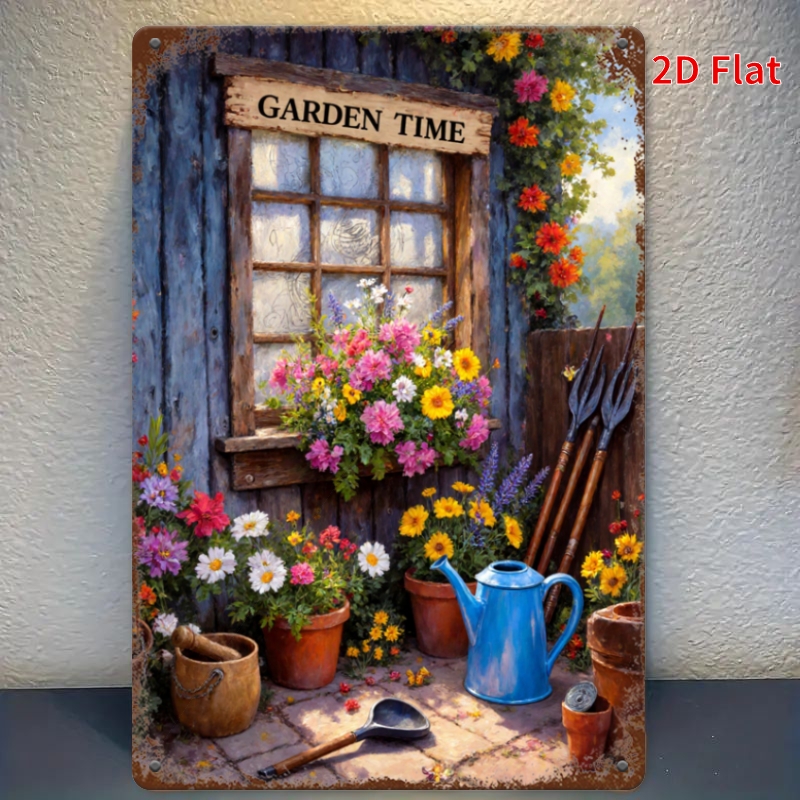 Gardening Tools Vintage - لافتة معدنية بتصميم أدوات الزراعة الزهرية
