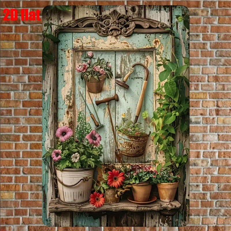 Gardening Tools Vintage - لافتة معدنية عتيقة بنقوش زهرية مقاس